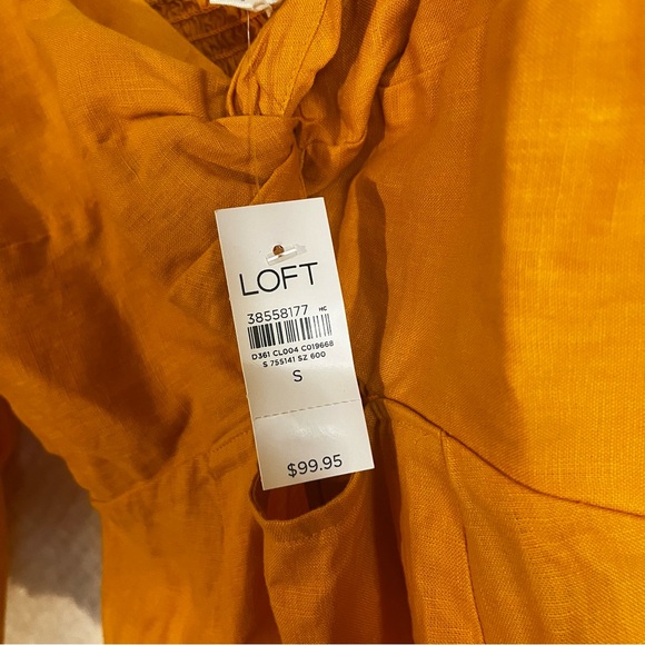 LOFT Beach Linen Cutout Mini Pocket Dress Puff Sleeve Small - Picture 7 of 9